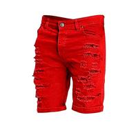 Ofertas Hoy Ofertas relámpago Pantalones cortos casuales para hombre Primavera Verano Hombres Casual Ripped Washed Slim Straight Skinny Jeans Casual Shorts Pantalones Cortos de Hombre, rojo, XL