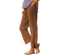 Ofertas Pantalones Mujer Comodos Verano Talla Grande Lino de Algodón Frescos Pantalón Anchos Causal Pantalones Rectos Ligero Casuales con Bolsillos y Cordón Jogger Playa Vacaciones
