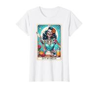 Off My Meds Unhinged Tarot Card Funny Graphic Camiseta gráfica económica, Mujer, Blanco, L