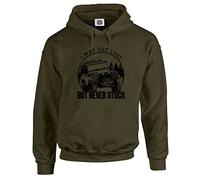 Off-Road 4X4 - Sudadera con capucha para hombre, tracción en las cuatro ruedas, I May Get Lost But I Never Get Stuck - Serie Classic Car, verde oliva, XL