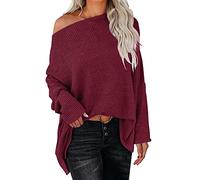 Off Shoulder Camisetas Mujer Elegante Top One Shoulder Top Mujer Camisa Suéter Cold Scholder Blusentop Top Knit Oversize Camisas para Mujer Monocolor - Blusas Tops para Mujer, rojo, XXL