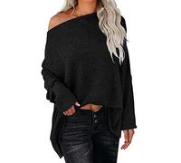 Off Shoulder Camisetas Mujer Elegante Top One Shoulder Top Mujer Camisa Suéter Cold Scholder Blusentop Top Knit Oversize Camisas para Mujer Monocolor - Blusas Tops para Mujer, Negro , S