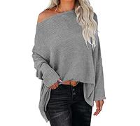 Off Shoulder Camisetas Mujer Elegante Top One Shoulder Top Mujer Camisa Suéter Cold Scholder Blusentop Top Knit Oversize Camisas para Mujer Monocolor - Blusas Tops para Mujer, gris, XL