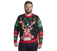 OFF THE RACK Jersey de Navidad unisex para hombre y mujer, divertido LED luminoso Ugly Christmas Sweater de punto para Navidad, Get Lit With Rudy, 3XL