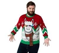 OFF THE RACK Jersey de Navidad unisex para hombre y mujer, divertido LED luminoso Ugly Christmas Sweater de punto para Navidad, Cool Llama, L