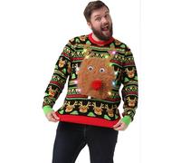 OFF THE RACK Suéter de Navidad unisex para hombre, divertido Papá Noel, Rodolph Llama, reno, árbol de Navidad, suéteres de fiesta para mujer, Eye See You Rudolph, XXL