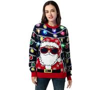 OFF THE RACK Suéter feo de Navidad, divertido jersey grueso de Fair Isle con copo de nieve de Papá Noel, reno, unisex, suéter de manga larga para fiesta, Light It Up Santa, XL