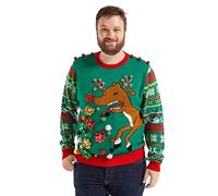 OFF THE RACK Suéter feo de Navidad, divertido jersey grueso de Fair Isle con Papá Noel, renos y copos de nieve, unisex, suéter de punto festivo de Navidad, suéter de manga larga, 3XL, Rudy Be Fierce,