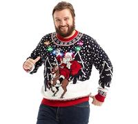 OFF THE RACK Suéter unisex con luces LED para hombre, diseño de Papá Noel, Rudolph Llama, reno, árbol de Navidad, para fiesta, Ho Ho Let's Go!, XL