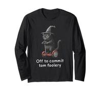 Off to Commit Tom Foolery - Divertido Halloween con Gatos y Brujas Manga Larga