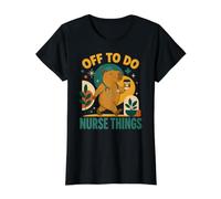 Off To Do Nurse Things Funny Capybara ICU ER Nurse Coffee Camiseta gráfica económica, Mujer, Negro, XL