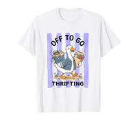 Off to Go Thrifting Tontas Rayas de Ganso Camiseta gráfica económica, Hombre, Blanco, S