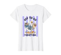 Off to Go Thrifting Tontas Rayas de Ganso Camiseta gráfica económica, Mujer, Blanco, S