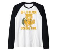 Off To Learn School Time Owl Student Reading Camiseta Manga Raglan