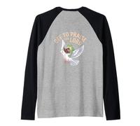 Off To Praise The Lord Frog Meme Dove Funny Christian Faith Camiseta Manga Raglan