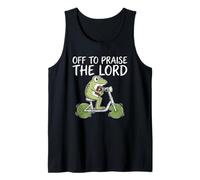 Off To Praise The Lord Frog Meme Funny Christian Faith Jesus Camiseta sin Mangas