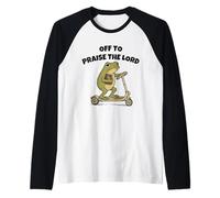 Off to Praise The Lord Funny Christian Meme Frog Humor Camiseta Manga Raglan