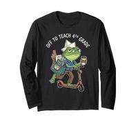 Off to Teach 4th Grade Teacher Frog Funny Back to School Manga Larga