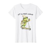Off to Teach Science Funny Teacher Frog Back to School Humor Camiseta gráfica económica, Mujer, Blanco, L