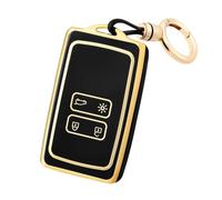 OFF WE GO Carcasa Funda con Renault Mando Llave Coche con Llaveros TPU Funda Carcasa Llave Coche Compatible con Dacia Duster Clio Megane Sandero Arkana Kadjar Captur Koleos Carcasa Mando, Oro Negro