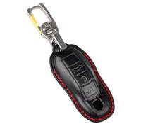 OFF WE GO Carcasa Funda de Cuero con Llaveros para Llave 4 Botones Mando Llave del Coche con Porsche Macan Panamera 918 911 981 991 Boxster Cayenne Cayman Carrera Spyder, Negro