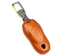 OFF WE GO Carcasa Funda de Cuero con Llaveros para Llave 4 botones Mando Llave del Coche con Porsche Macan Panamera 918 911 981 991 Boxster Cayenne Cayman Carrera Spyder, Marrón