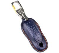OFF WE GO Carcasa Funda de Cuero con Llaveros para Llave 4 botones Mando Llave del Coche con Porsche Macan Panamera 918 911 981 991 Boxster Cayenne Cayman Carrera Spyder, Azul