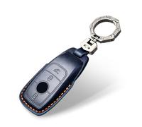 OFF WE GO Carcasa Funda de Piel con Llaveros para Llave 3 Botones Mando Llave del Coche con Mercedes Funda Carcasa Llave Coche Compatible con Benz A B C E G S R Class GLA GLB GLC GLE GLS SL SLK, Azul