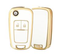 OFF WE GO Funda Carcasa Llave Coche 2 Botones TPU Mando Llave del Coche para Chevrolet Aveo Matiz Cruze Captiva Spark Orlando Trax Opel Insignia Meriva Astra Zafira Mokka Adam, Oro Blanco