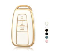OFF WE GO Funda Llave Coche Carcasa Mando con Aygo Yaris Corolla C-HR Camry GT86 GR Supra Prius Prado Mirai RAV4 Land Cruiser Hilux Proace Casos Cubierta Llave Funda Tarjeta Llave, Oro Blanco