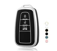 OFF WE GO Funda Llave Coche Carcasa Mando con Toyota Aygo Yaris Corolla C-HR Camry GT86 GR Supra Prius Prado Mirai RAV4 Land Cruiser Hilux Proace Casos Cubierta Llave Funda Tarjeta Llave, Plata Negra