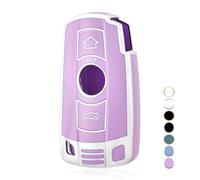 OFF WE GO Funda Llave Coche Carcasa Mando para BMW 1er E81 E82 E87 E88 3er E90 E91 E92 E93 5er E60 E61 6er E63 E64 X1 E84 X5 E53 E70 Casos de la Cubierta de Llave TPU Funda Tarjeta Llave,Plata Púrpura