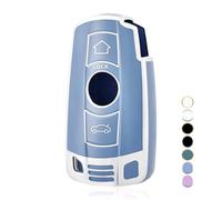 OFF WE GO Funda Llave Coche Carcasa Mando para BMW 1er E81 E82 E87 E88 3er E90 E91 E92 E93 5er E60 E61 6er E63 E64 X1 E84 X5 E53 E70 Casos de la Cubierta de Llave TPU Funda Tarjeta Llave, Plata Azul