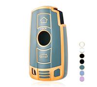 OFF WE GO Funda Llave Coche Carcasa Mando para BMW 1er E81 E82 E87 E88 3er E90 E91 E92 E93 5er E60 E61 6er E63 E64 X1 E84 X5 E53 E70 Casos de la Cubierta de Llave TPU Funda Tarjeta Llave, Oro Azul