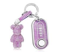 OFF WE GO Funda Llave Coche Carcasa Mando para Fiat 500 Lancia Ypslon Brava Bravo Cabrio Nuova Doblo Ducato Punto Panda Qubo Casos de la Cubierta de Llave TPU Funda Tarjeta Llave con Llaveros, Morado