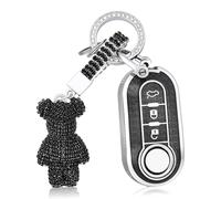 OFF WE GO Funda Llave Coche Carcasa Mando para Fiat 500 Lancia Ypslon Brava Bravo Cabrio Nuova Doblo Ducato Punto Panda Qubo Casos de la Cubierta de Llave TPU Funda Tarjeta Llave con Llaveros, Negro