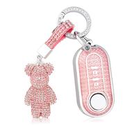 OFF WE GO Funda Llave Coche Carcasa Mando para Fiat 500 Lancia Ypslon Brava Bravo Cabrio Nuova Doblo Ducato Punto Panda Qubo Casos de la Cubierta de Llave TPU Funda Tarjeta Llave con Llaveros, Rosa