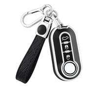 OFF WE GO Funda Llave Coche Carcasa Mando para Fiat 500 Punto Bravo Panda Lancia Ypslon Abarth Doblo Ducato Idea Linea Ulysse Casos Cubierta Llave TPU Funda Tarjeta Llave con Llaveros, Plata Negra