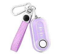 OFF WE GO Funda Llave Coche Carcasa Mando para Fiat 500 Punto Bravo Panda Lancia Ypslon Abarth Doblo Ducato Idea Linea Ulysse Casos Cubierta Llave TPU Funda Tarjeta Llave con Llaveros, Plata Morada