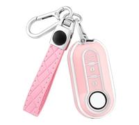 OFF WE GO Funda Llave Coche Carcasa Mando para Fiat 500 Punto Bravo Panda Lancia Ypslon Abarth Doblo Ducato Idea Linea Ulysse Casos Cubierta Llave TPU Funda Tarjeta Llave con Llaveros, Plata Rosa