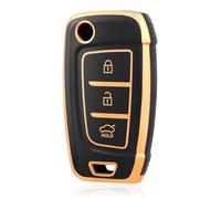OFF WE GO Funda Llave Coche Carcasa Mando para Hyundai i10 i20 i30 i35 i30n i40 ix20 ix35 i30n NX4 Kona Tucson Azera Verna Casos de la Cubierta de Llave TPU Funda Tarjeta Llave, Oro Negro