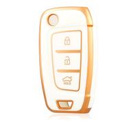 OFF WE GO Funda Llave Coche Carcasa Mando para Hyundai i10 i20 i30 i35 i30n i40 ix20 ix35 i30n NX4 Kona Tucson Azera Verna Casos de la Cubierta de Llave TPU Funda Tarjeta Llave, Oro Blanco
