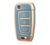 OFF WE GO Funda Llave Coche Carcasa Mando para Hyundai i10 i20 i30 i35 i30n i40 ix20 ix35 i30n NX4 Kona Tucson Azera Verna Casos de la Cubierta de Llave TPU Funda Tarjeta Llave, Oro Azul
