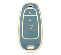OFF WE GO Funda Llave Coche Carcasa Mando para Hyundai Tucson Nexo Santa Fe TM Ioniq 5 Sonata DN8 Ecosport Casos de la Cubierta de Llave TPU Funda Tarjeta Llave, Oro Azul