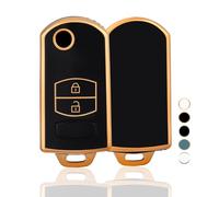 OFF WE GO Funda Llave Coche Carcasa Mando para Mazda 2 3 5 6 BT50 CX-5 CX-7 CX-9 RX8 MX5 Casos de la Cubierta de Llave TPU Funda Tarjeta Llave, Oro Negro