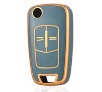 OFF WE GO Funda Llave Coche Carcasa Mando para Opel Vauxhall Astra Antara Corsa Zafira Vectra Tigra B Casos de la Cubierta de Llave TPU Funda Tarjeta Llave, Oro Azul