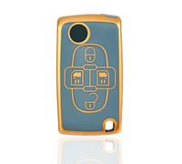 OFF WE GO Funda Llave Coche Carcasa Mando para Peugeot 807 1007 Citroen C8 Fiat Casos de la Cubierta de Llave TPU Funda Tarjeta Llave, Oro Azul