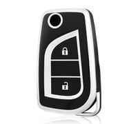 OFF WE GO Funda Llave Coche Carcasa Mando para Toyota RAV4 Yaris Aygo Auris Avensis Arten Highlander Fortuner Tundra Hilux Tacoma Casos de la Cubierta de Llave TPU Funda Tarjeta Llave, Plata Negra