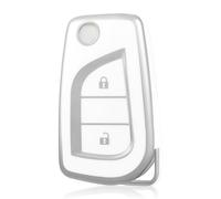 OFF WE GO Funda Llave Coche Carcasa Mando para Toyota RAV4 Yaris Aygo Auris Avensis Arten Highlander Fortuner Tundra Hilux Tacoma Casos de la Cubierta de Llave TPU Funda Tarjeta Llave, Plata Blanca