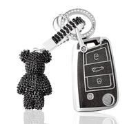 OFF WE GO Funda Llave Coche Carcasa Mando para VW Golf 7 Polo Skoda Octavia Tiguan MK7 Jetta Seat Leon Fabia Ibiza Superb Casos de la Cubierta de Llave TPU Funda Tarjeta Llave con Llaveros, Negro